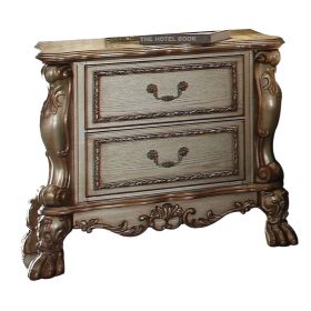Wooden Nightstand with Two Drawers, Gold & Bone White