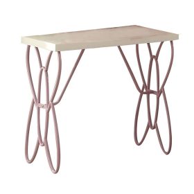 Wood And Metal One Drawer Butterfly Design Nightstand, White & Light Purple