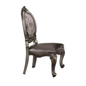 Dining Chair, Vegan Leather, Cabriole Legs, Set of 2, Silver