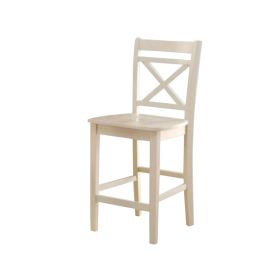 Transitional style Wooden Counter Height Chair with Cross Back, Set of 2, Cream