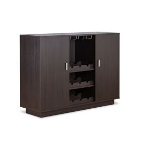Wooden Server with Two Side Door Storage Cabinets and Stemware Rack, Espresso Brown