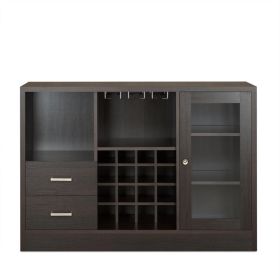 Wooden Server with One Side Door Storage Cabinets and Two Drawers, Espresso Brown
