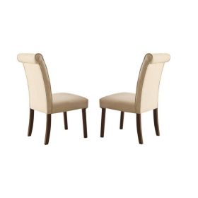 Dining Chair with Fabric Button Tufted Back, Set of 2, Beige