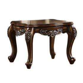 Wooden End Table With Fine Scrolled Work, Antique Oak Brown