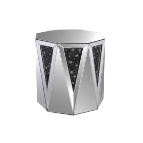 End Table With Octagonal Mirrored Top, Clear And Black