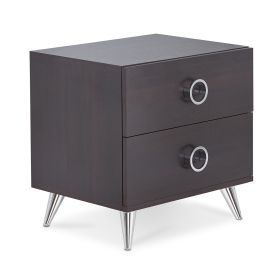 Rectangular Wood & Metal Nightstand By Elms, Brown & Chrome