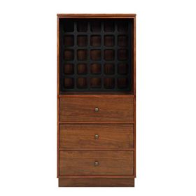 Wooden Wine Cabinet with Wine Bottle Rack and Three Drawers, Brown and Black