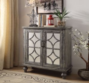 Storage Cabinet with 2 Doors and Diamond Mirror Trim, Weathered Gray