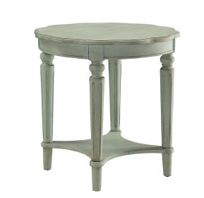 Fordon Wooden End Table, Scalloped Round Top, French Antique White Finish