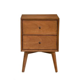 Mid Century 26 Inch Nightstand, 2 Drawers, Mahagony Wood Chestnut Brown