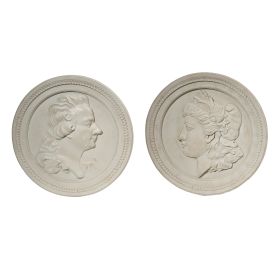 Victorian Style Round Ceramic Decorative Wall Decor, Set of Two, White