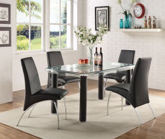 Leatherette Upholstered Side Chairs with Metal Base, Black and Silver, Set of Two