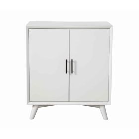 Transitional Style 2 Door Wooden Bar Cabinet with Splayed Legs, White