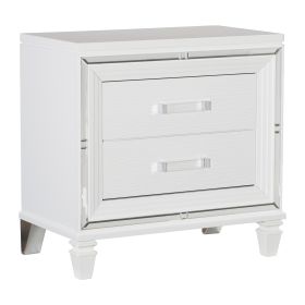 2 Drawer Wooden Nightstand with Acrylic Bar Pulls and Mirror Trim, White