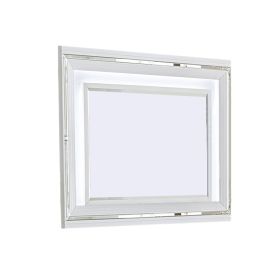 Wooden Frame Mirror with LED and Mirror Trim Accents, White