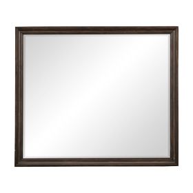 Wooden Square Mirror with Molded Details and Bevelled Edges, Brown