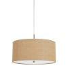 Metal Pendant Lighting with Fabric Circular Drum Shade and Cord, Beige