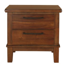 Wooden Nightstand with Chamfered Legs and 2 Spacious Drawers, Brown
