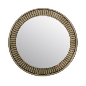 Traditional Style Round Mirror with Decorative Trim Edges, White