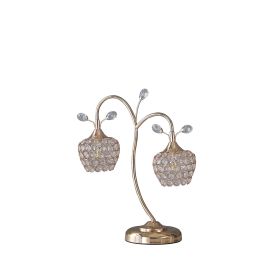 Floral Tree Design Metal Table Lamp with Dome Shade and Crystals, Gold