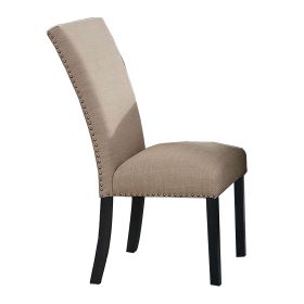 Wooden Side Chairs with Nailhead Trims, Set of 2, Beige and Black