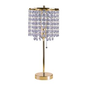 Metal Stalk Design Table Lamp with Hanging Crystals Shade, Gold