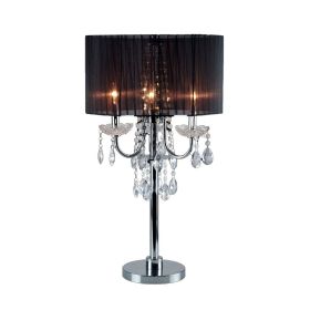 Table Lamp with Pleated Drum Shade and Crystal Droplets, Chrome