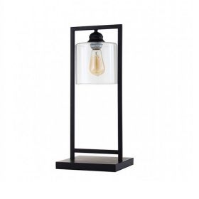 Table Lamp with Open Rectangular Metal Frame and Clear Shade, Black