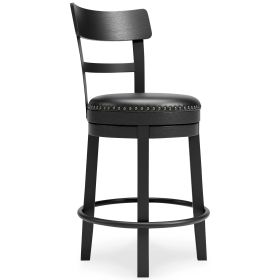 Solid Wood Counter Height Barstool, 360 Degree Swivel, Leatherette Seat, Black
