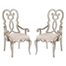 Arm Chair with Open Scrolled Design Back, Set of 2, Champagne Gold