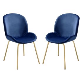Side Chair with Fabric and Bucket Design, Set of 2, Blue and Gold