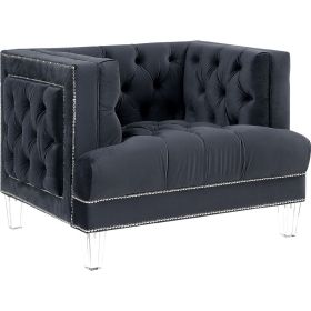 Velvet Upholstered Chair, with Tufted Details and Acrylic Legs, Black