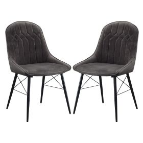 Fabric Upholstered Side Chair, Set of 2, Gray and Black