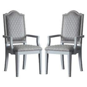 Arm Chair with Padded Seat and Arched Top, Set of 2, Beige