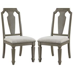 Side Chair with Fabric Seat and Fiddle Back, Set of 2, Brown