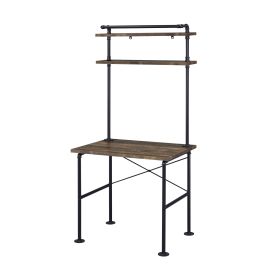 Writing Desk with Metal Pipe Design and 2 Shelves, Brown