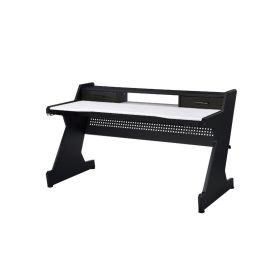 Gaming Table with Cup Holder and Headset Rack, Black and White