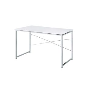 Writing Desk with X Shaped Cross Bar and Chrome Finish, White