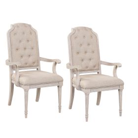 Arm Chair with Padded Seat and Button Tufts, Set of 2, Beige