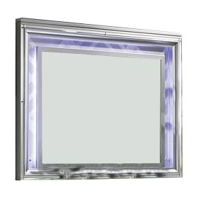 Wall Mirror with LED light and Wooden Frame, Silver