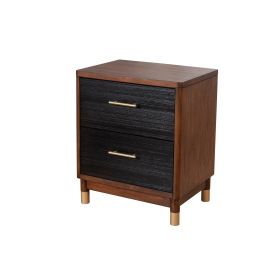 Nightstand with 2 Drawers and Round Legs, Brown and Black