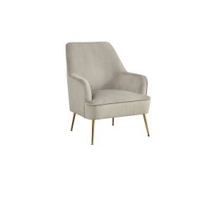 Accent Chair with T Cushioned Seat and Metal Legs, Gray