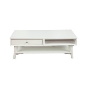 Coffee Table with 1 Drawer and Open Shelf, White