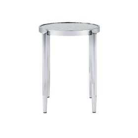 End Table with Tubular Rounded Legs and Frosted Glass Top, Silver