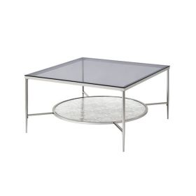 Coffee Table with Textured Round Shelf, Silver