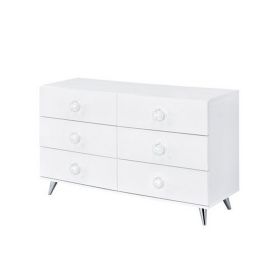Dresser with 6 Drawers and Angled Metal Feet, White