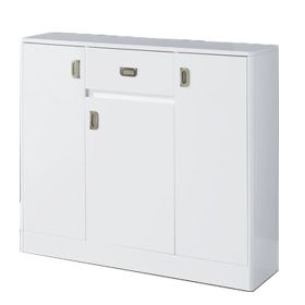 Server with 3 Door Storage and High Gloss, White