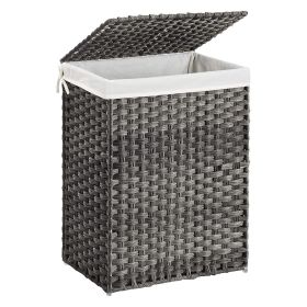 Laundry Hamper with Handwoven Rattan and Liner Bag, Gray