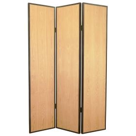 Foldable 3 Panel Wooden Screen with Faux Leather Trim, Brown