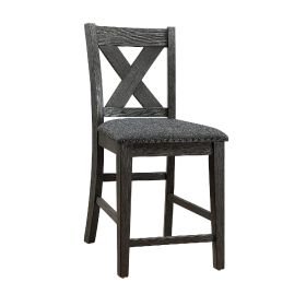Chair with High X Shaped Back and Nailhead Trim, Set of 2, Brown